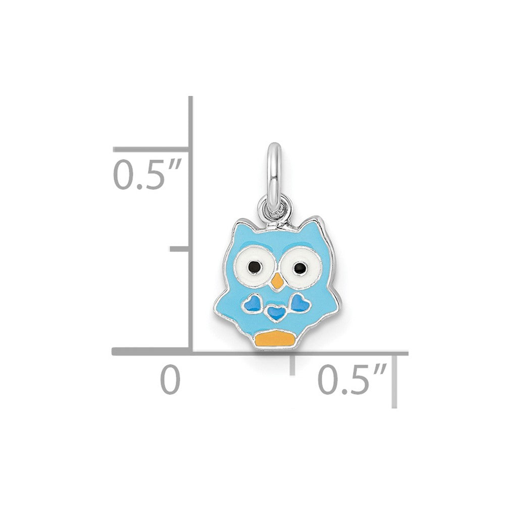 Sterling Silver RH-plated Multi-color Enameled Owl Children's Pendant