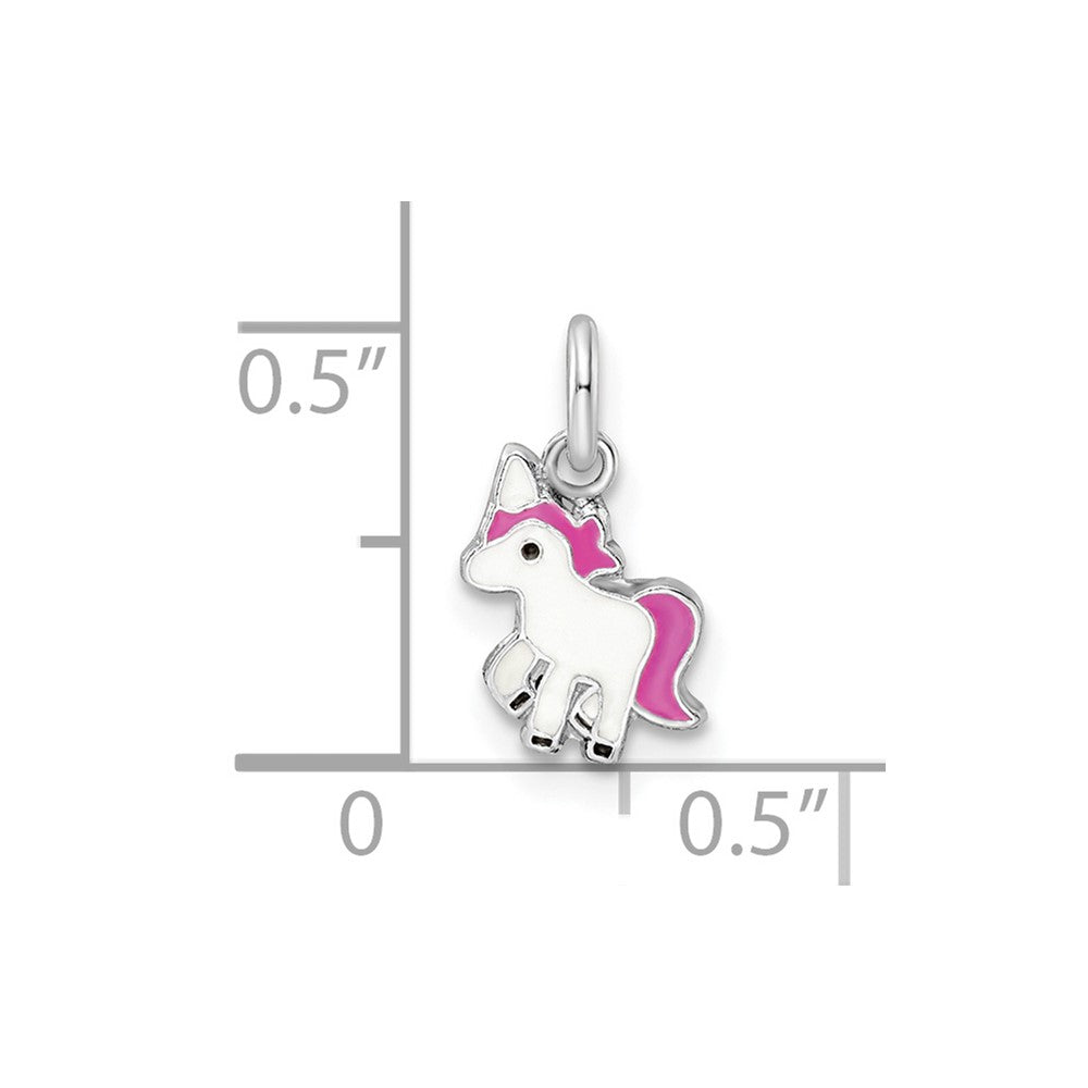 Sterling Silver RH-pltd Pink/White/Black Enamel Unicorn Pendant