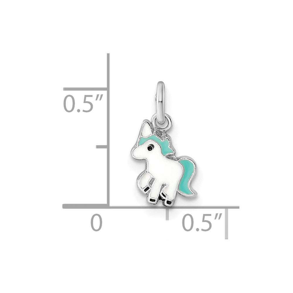 Sterling Silver RH-pltd Blue/White/Black Enamel Unicorn Pendant