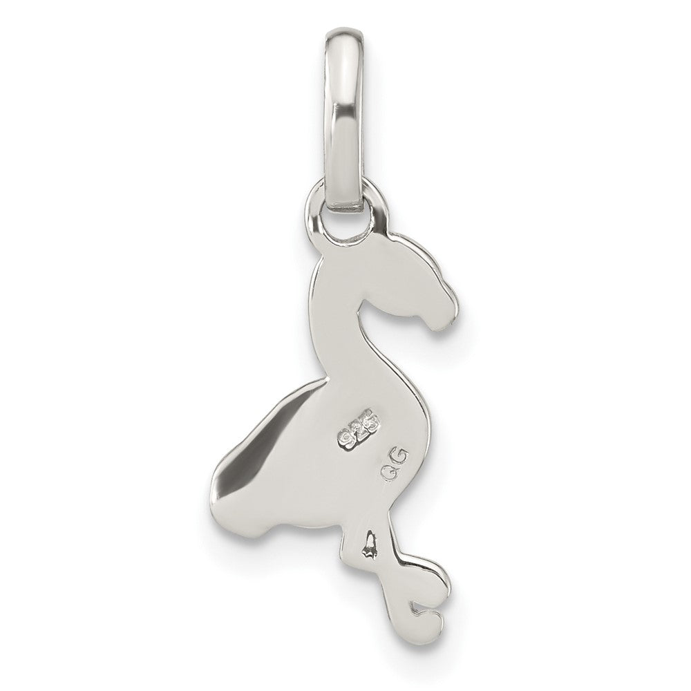 Sterling Silver RH-plted Black and Hot Pink Enameled Flamingo Pendant