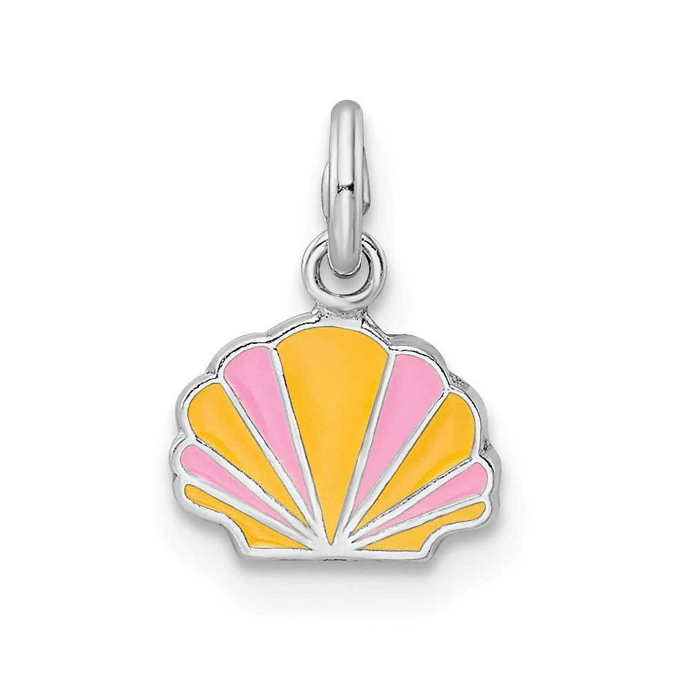 Sterling Silver RH-plated Pink & Orange Enameled Shell Pendant
