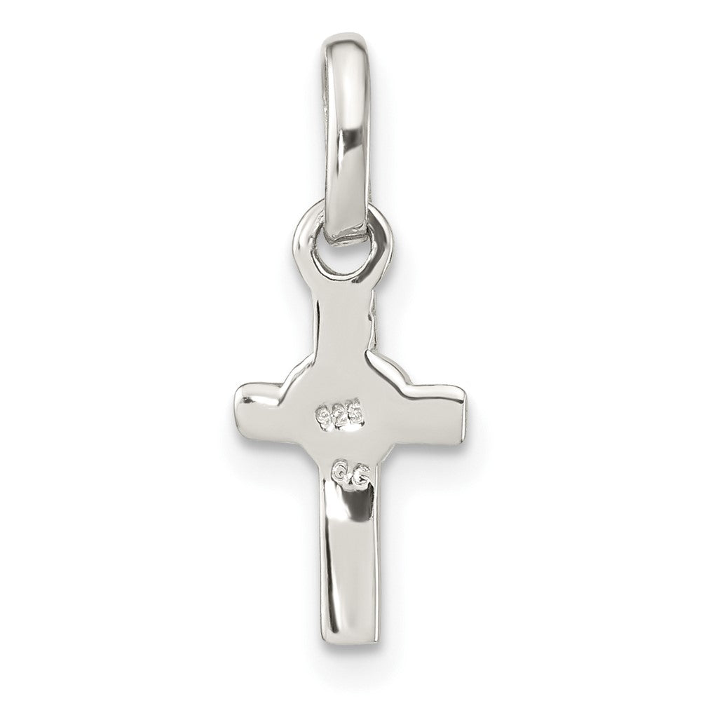 Sterling Silver Rhodium-plated Cross Enameled Pink Heart Petite Pendant