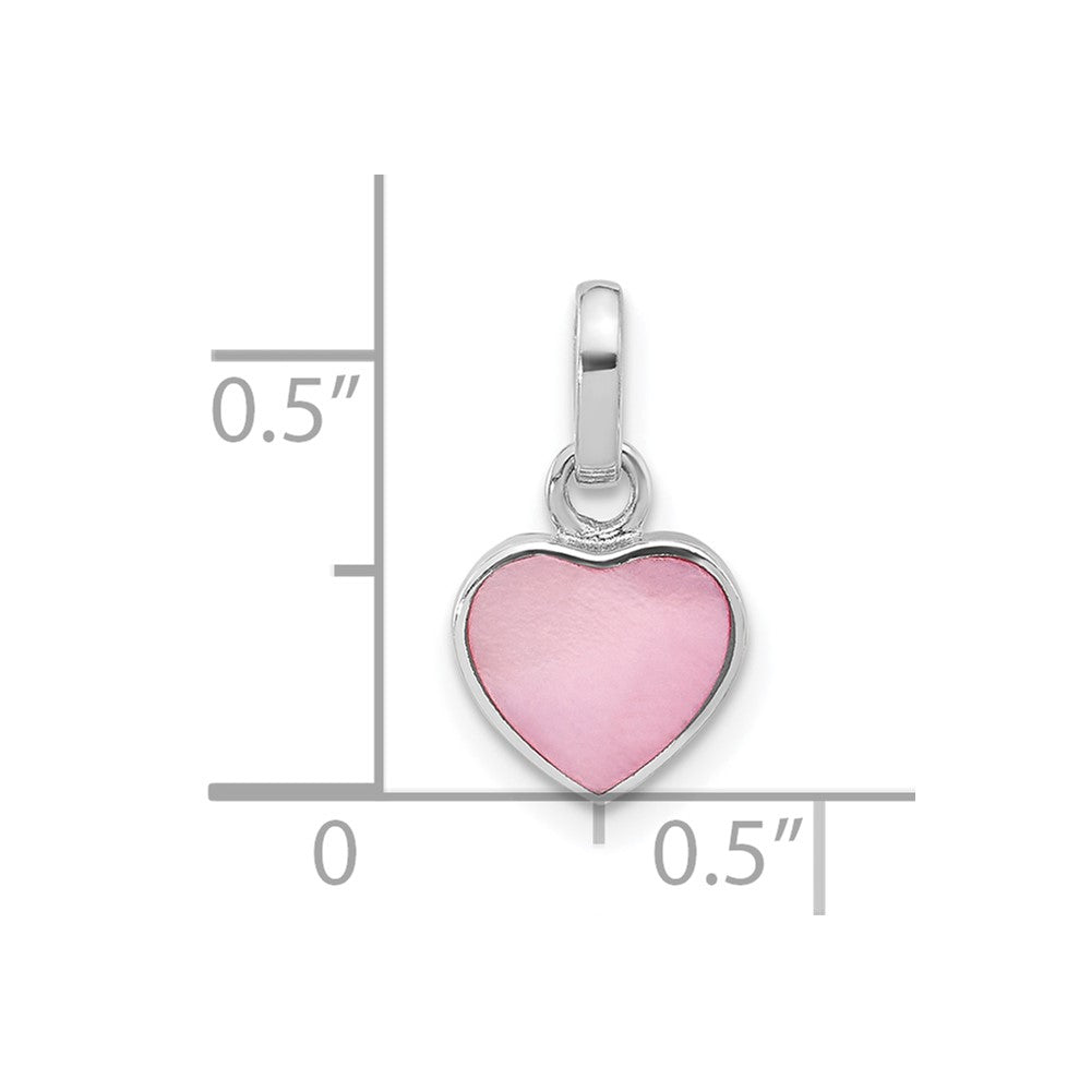 Sterling Silver Rhodium-plated Pink Mother of Pearl Heart Pendant