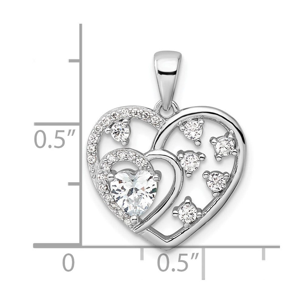 Sterling Silver Rhodium-plated CZ Heart Pendant