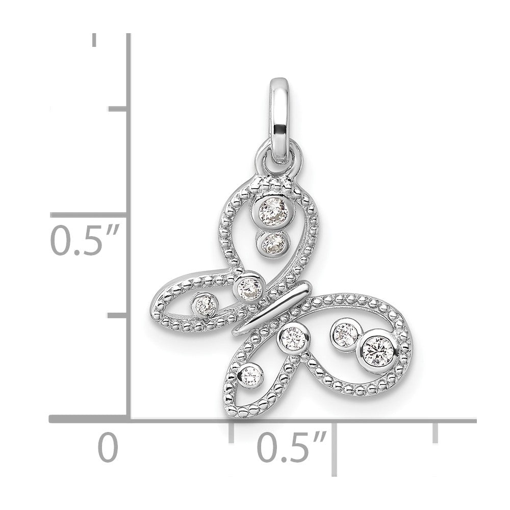 Sterling Silver Rhodium-plated CZ Butterfly Pendant