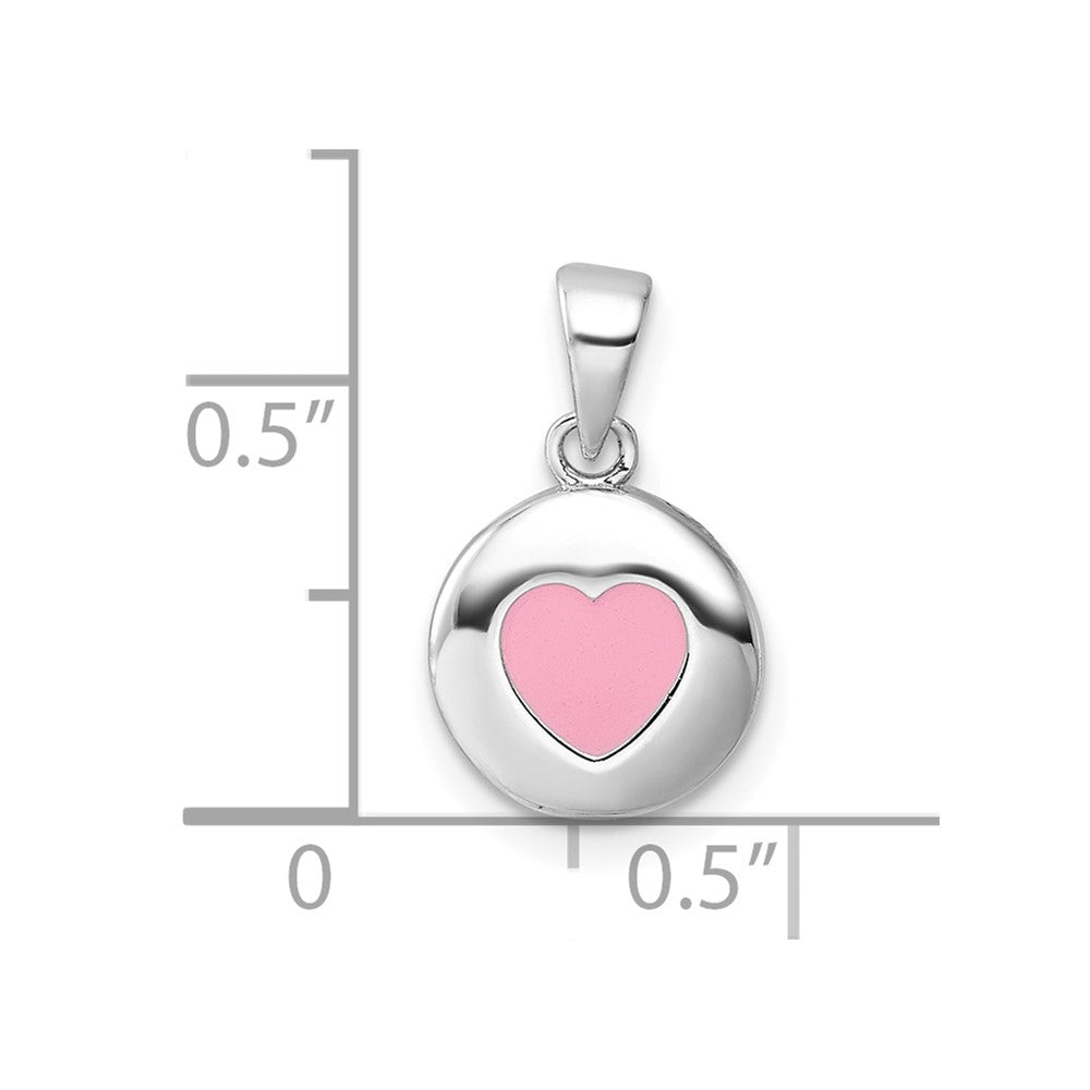Sterling Silver Rhodium-plated Polished Pink Enamel Heart Pendant