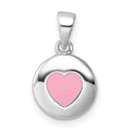 Sterling Silver Rhodium-plated Polished Pink Enamel Heart Pendant