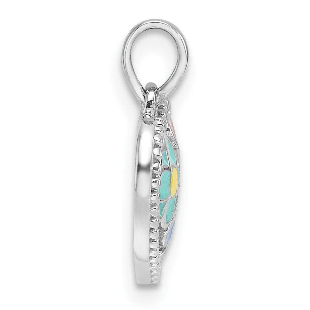 Sterling Silver Rhodium-plated Enameled Floral Heart Children's Pendant