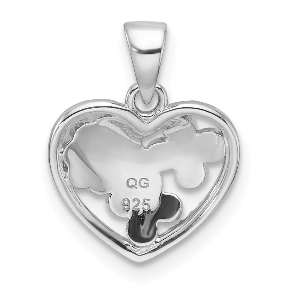 Sterling Silver Rhodium-plated Enameled Floral Heart Children's Pendant
