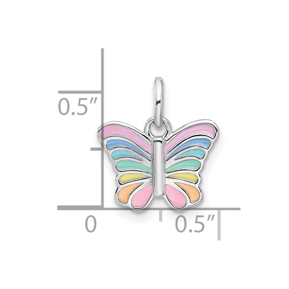 Sterling Silver RH-plated Pastel Enameled Dainty Butterfly Pendant