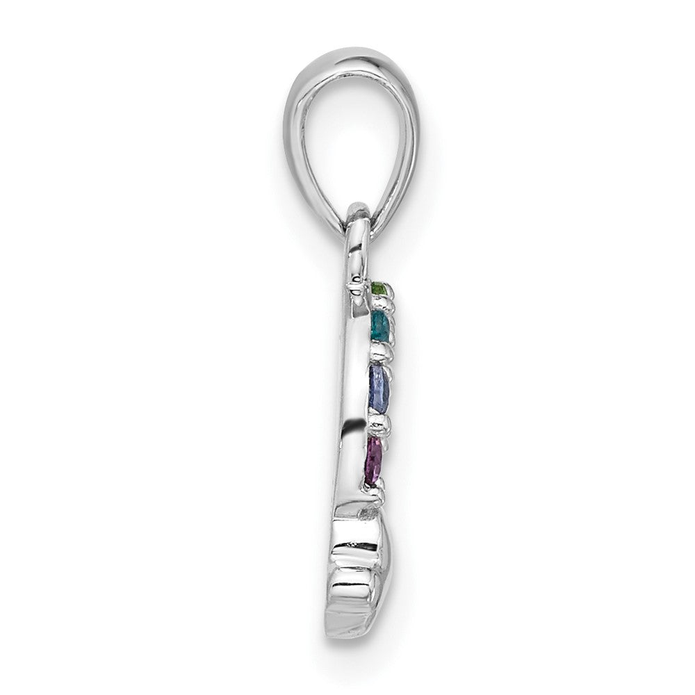Sterling Silver Rhodium-plated Crystal Rainbow and Polish Clouds Pendant