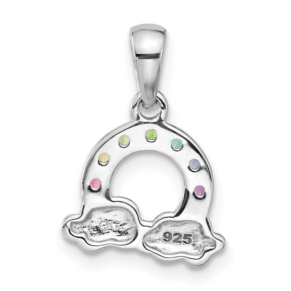 Sterling Silver Rhodium-plated Crystal Rainbow and Polish Clouds Pendant