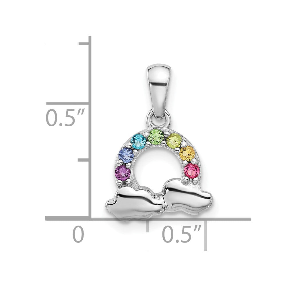 Sterling Silver Rhodium-plated Crystal Rainbow and Polish Clouds Pendant