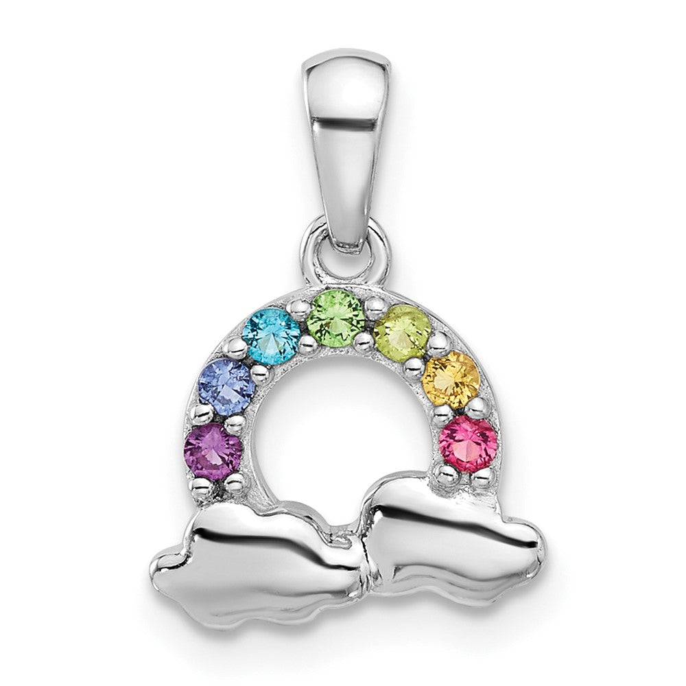 Sterling Silver Rhodium-plated Crystal Rainbow and Polish Clouds Pendant