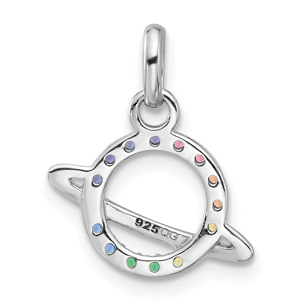 Sterling Silver Rhodium-plated Multi-color Crystal Planet Pendant
