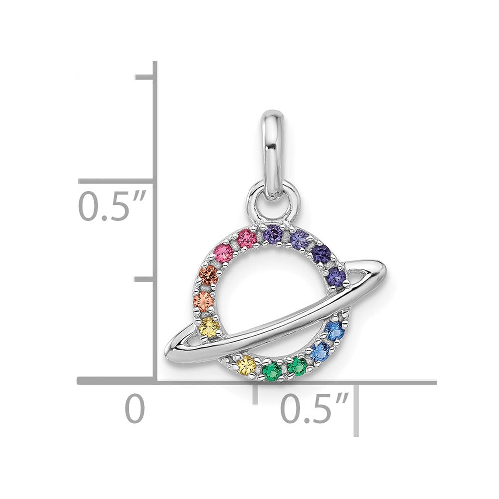 Sterling Silver Rhodium-plated Multi-color Crystal Planet Pendant