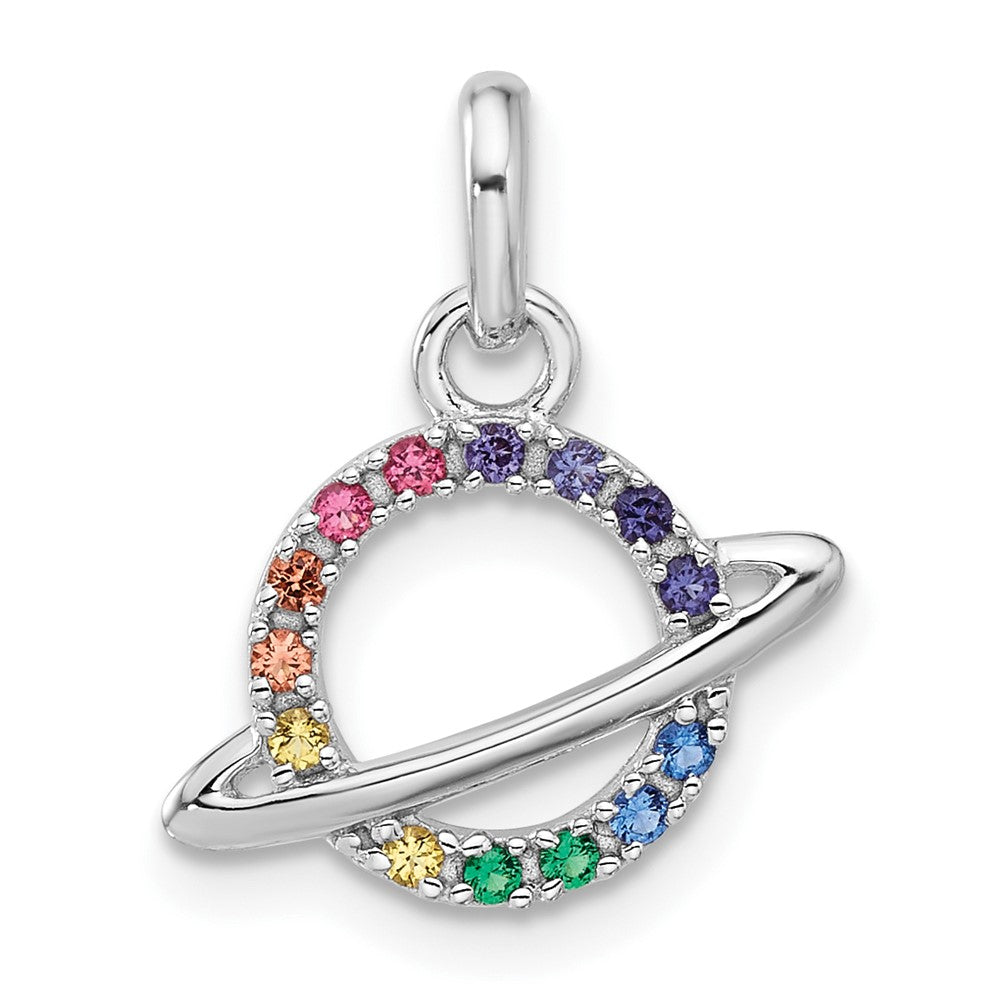 Sterling Silver Rhodium-plated Multi-color Crystal Planet Pendant