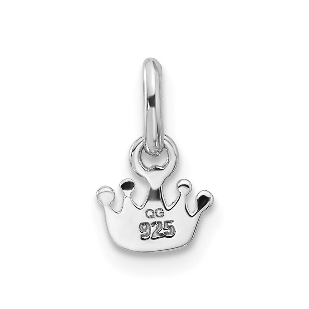 Sterling Silver RH-plated Pink Enameled Heart Crown Children's Pendant