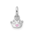 Sterling Silver RH-plated Pink Enameled Heart Crown Petite Pendant