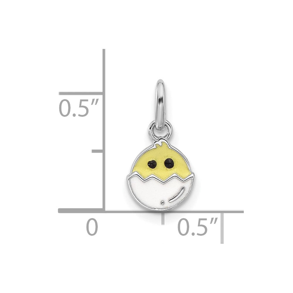 Sterling Silver Rhodium-plated Enameled Chick in Egg Petite Pendant