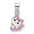 Sterling Silver Rhod-plated Multi-color Enameled Cat Petite Pendant
