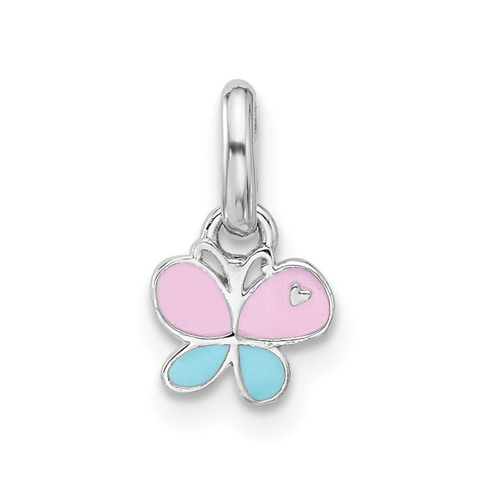 Sterling Silver Rhodium-plated Pink/Blue Enamel Butterfly Petite Pendant