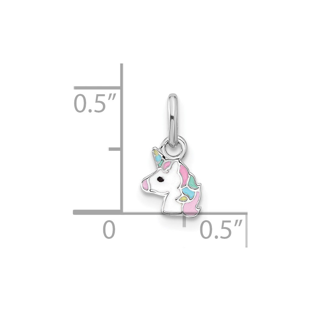 Sterling Silver Rhodium-plated Multi-color Enamel Unicorn Pendant