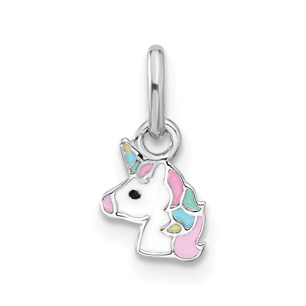 Sterling Silver Rhodium-plated Multi-color Enamel Unicorn Pendant