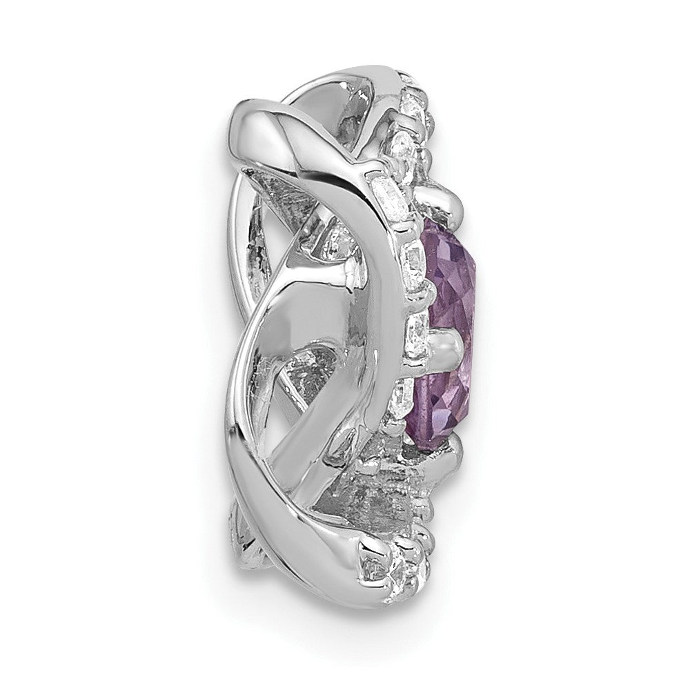 Sterling Silver Rhodium-plated Polished Amethyst/CZ Chain Slide Pendant