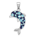 Sterling Silver Rh-plated Polished Crystal Dolphin Pendant