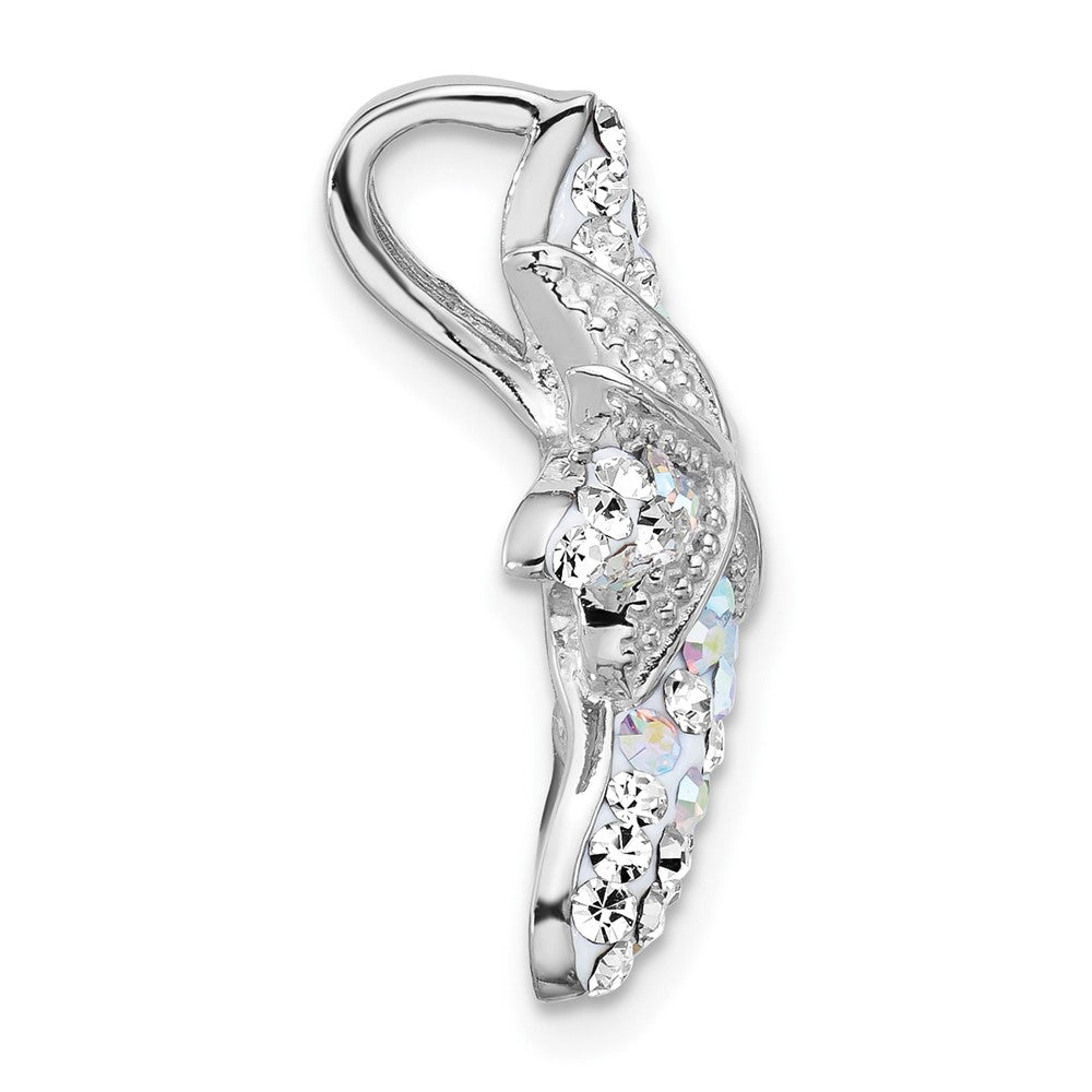 Sterling Silver Rh-plated Polished Crystal Starfish Pendant Chain Slide