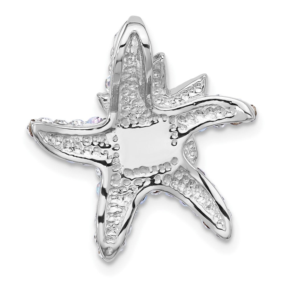 Sterling Silver Rh-plated Polished Crystal Starfish Pendant Chain Slide