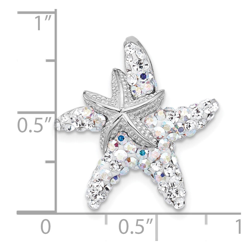 Sterling Silver Rh-plated Polished Crystal Starfish Pendant Chain Slide