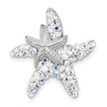 Sterling Silver Rh-plated Polished Crystal Starfish Pendant Chain Slide