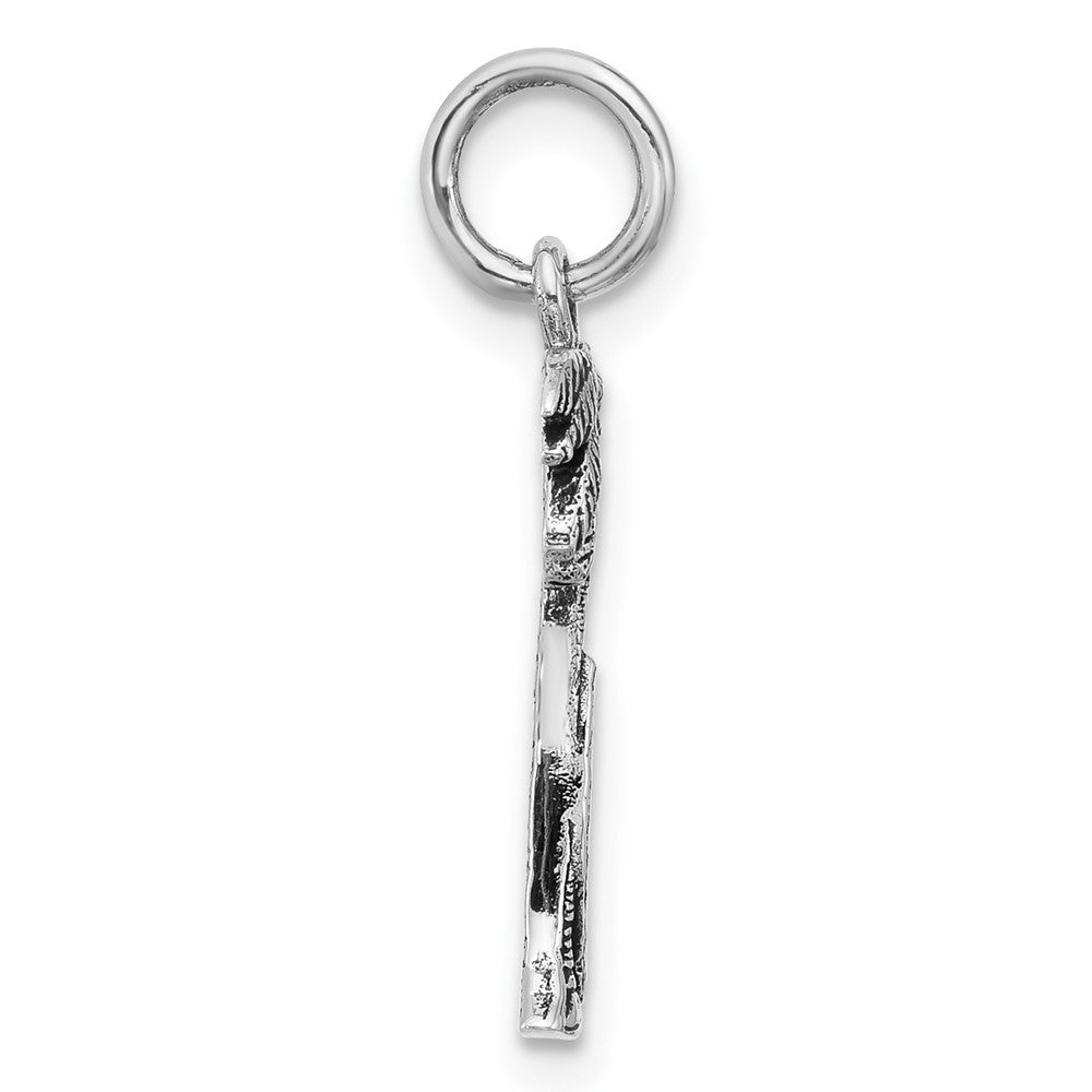 Sterling Silver Rh-plated Antiqued Palm Tree & Surfboard Pendant