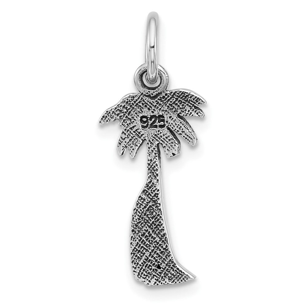 Sterling Silver Rh-plated Antiqued Palm Tree & Surfboard Pendant