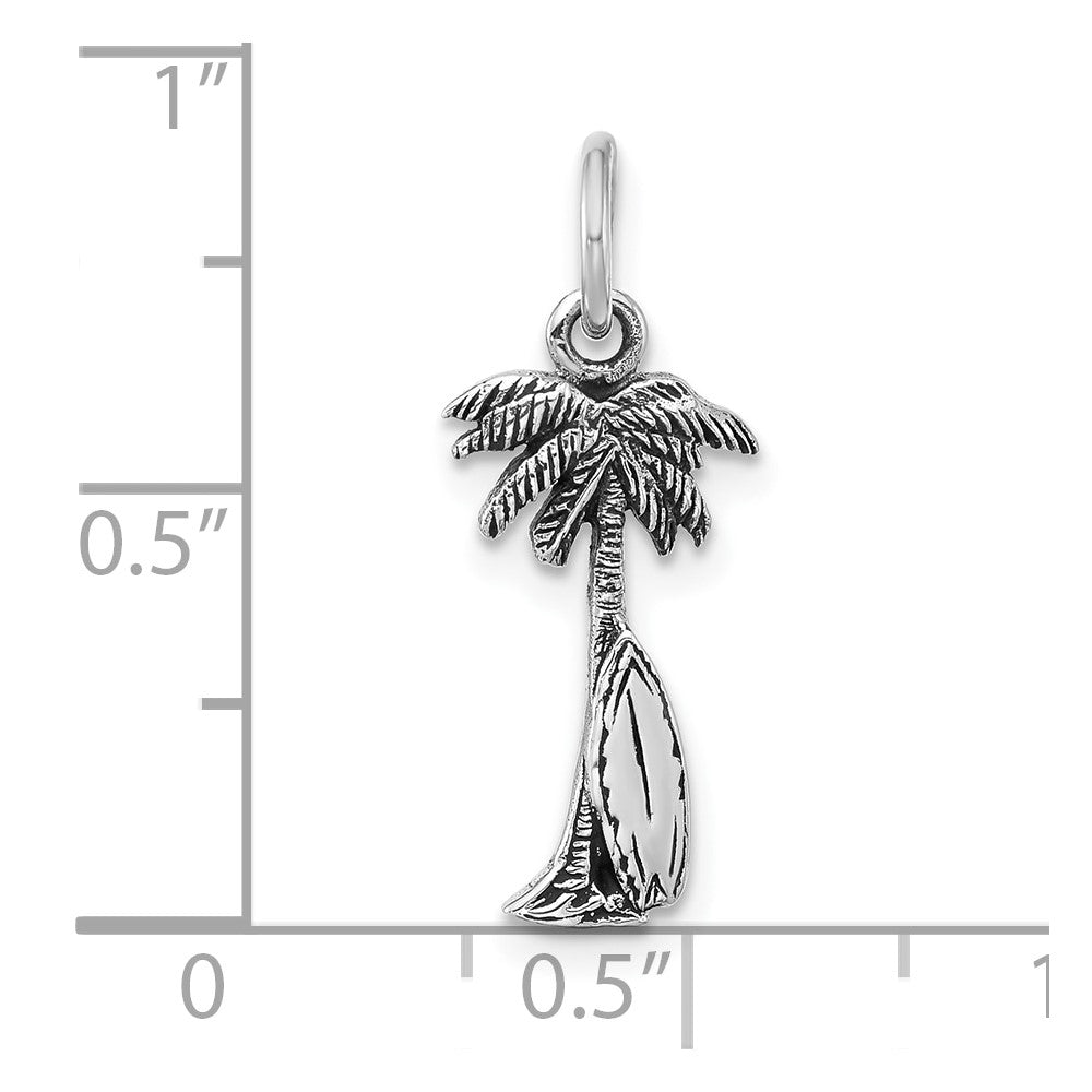 Sterling Silver Rh-plated Antiqued Palm Tree & Surfboard Pendant