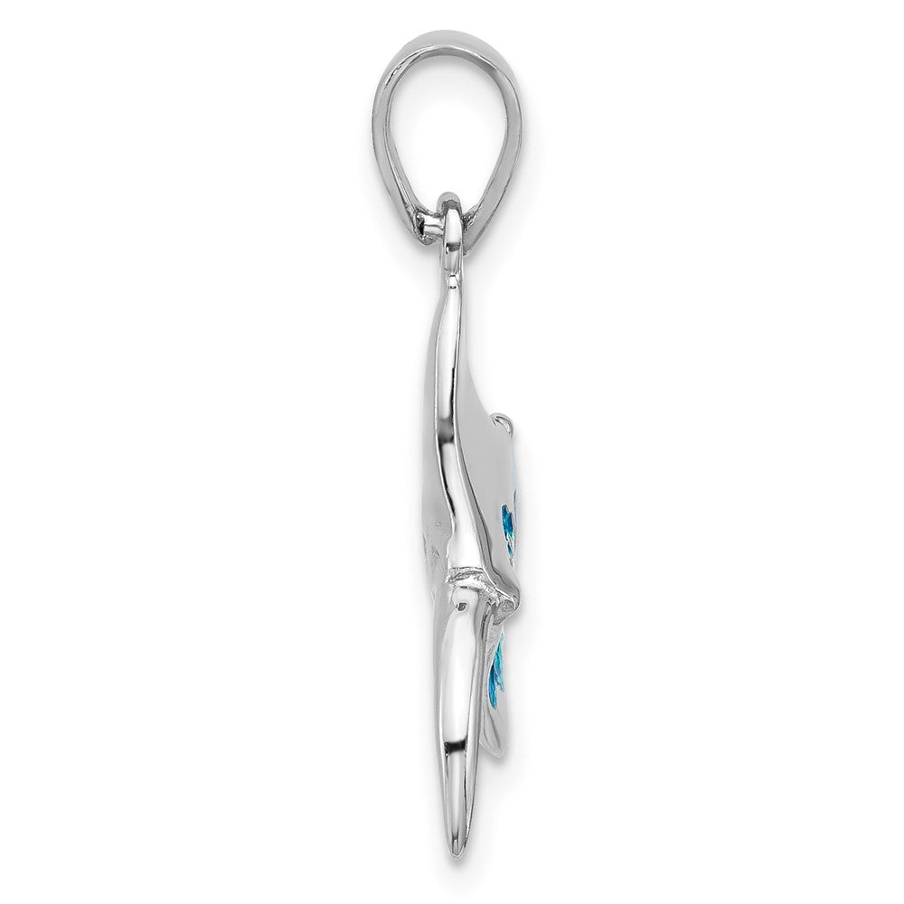 Sterling Silver Rh-plated Polished Blue Enamel Stingray Pendant