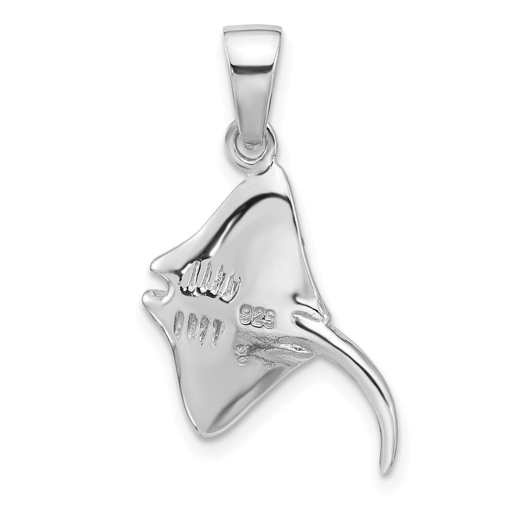 Sterling Silver Rh-plated Polished Blue Enamel Stingray Pendant