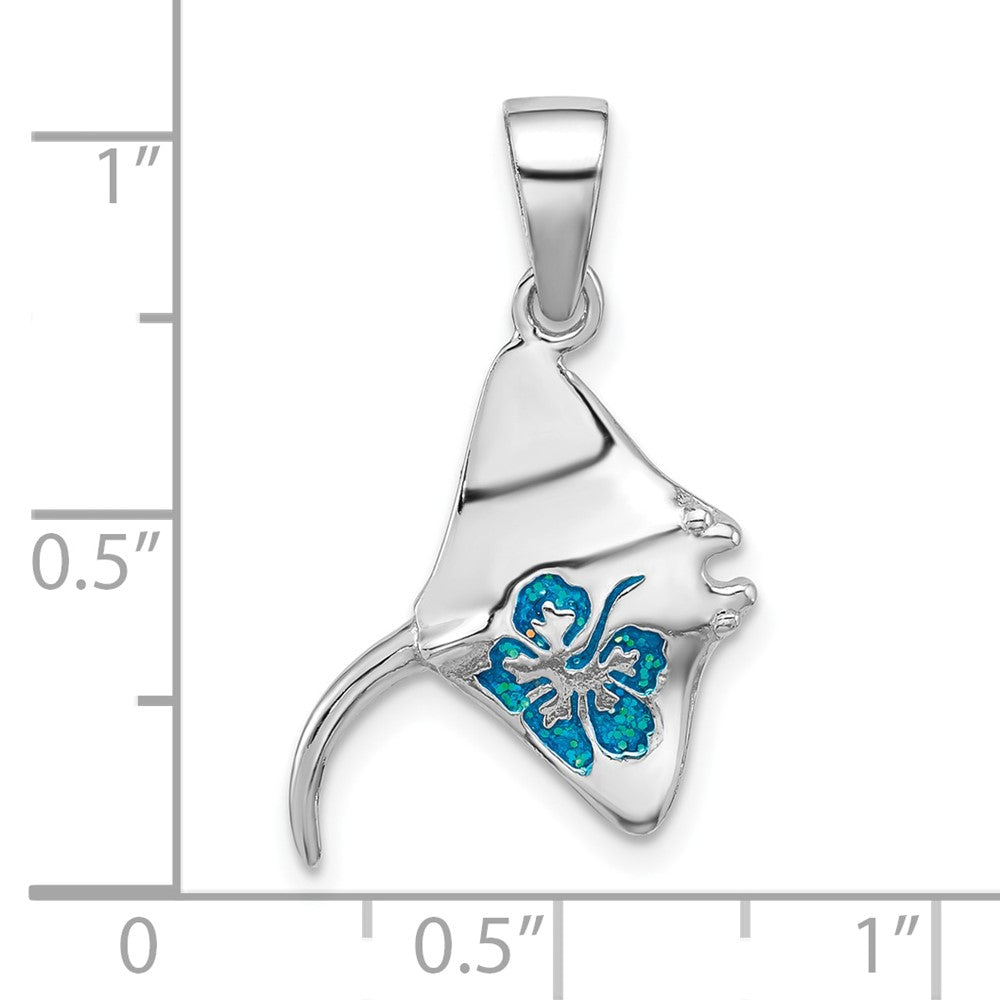 Sterling Silver Rh-plated Polished Blue Enamel Stingray Pendant