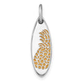 Sterling Silver Rh-plated Yellow Enamel Pineapple Surfboard Pendant