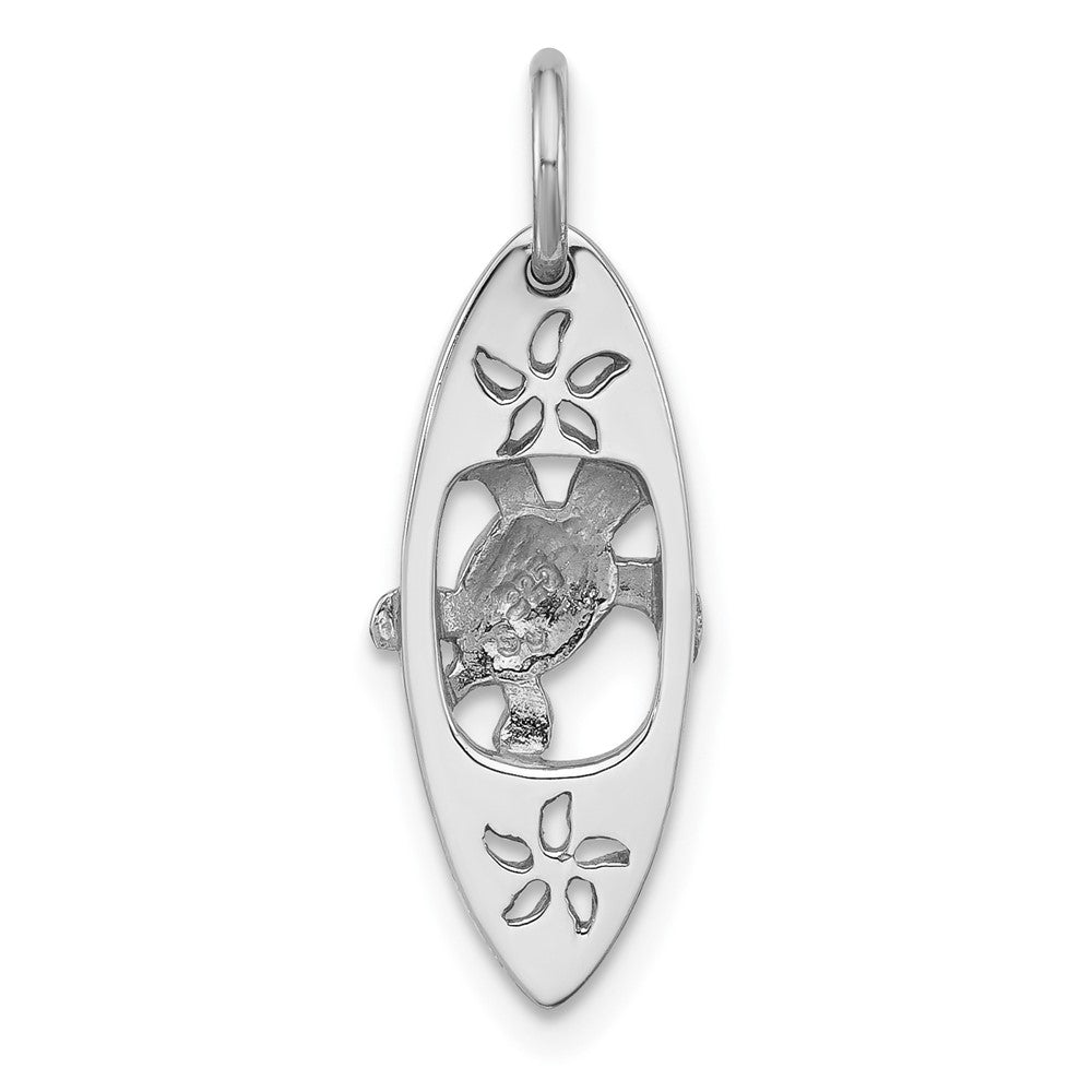 Sterling Silver Rh-plated Polished Paua Shell Turtle Surfboard Pendant