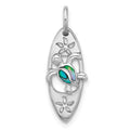 Sterling Silver Rh-plated Polished Paua Shell Turtle Surfboard Pendant