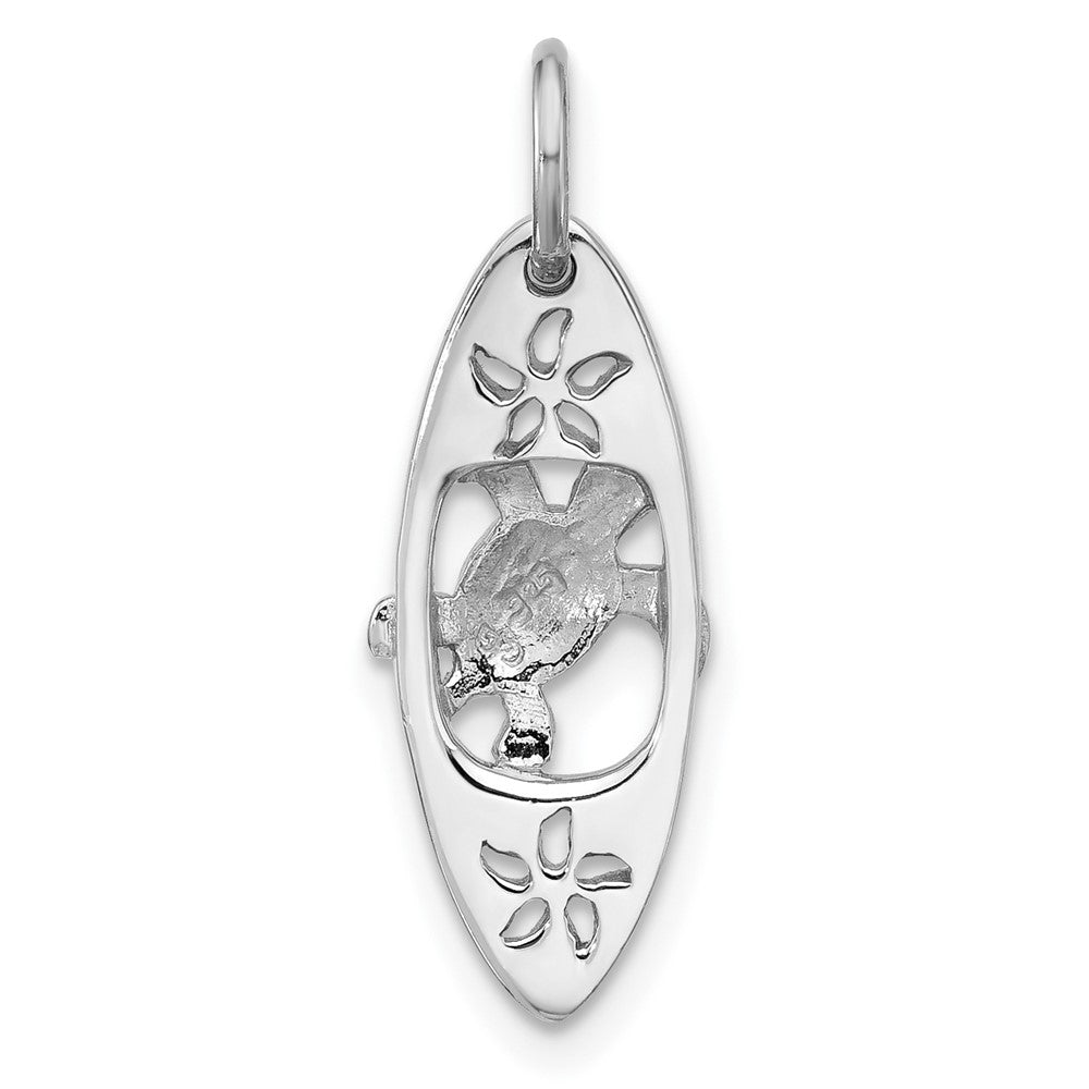 Sterling Silver Rh-plated Polished Blue Enamel Turtle Surfboard Pendant