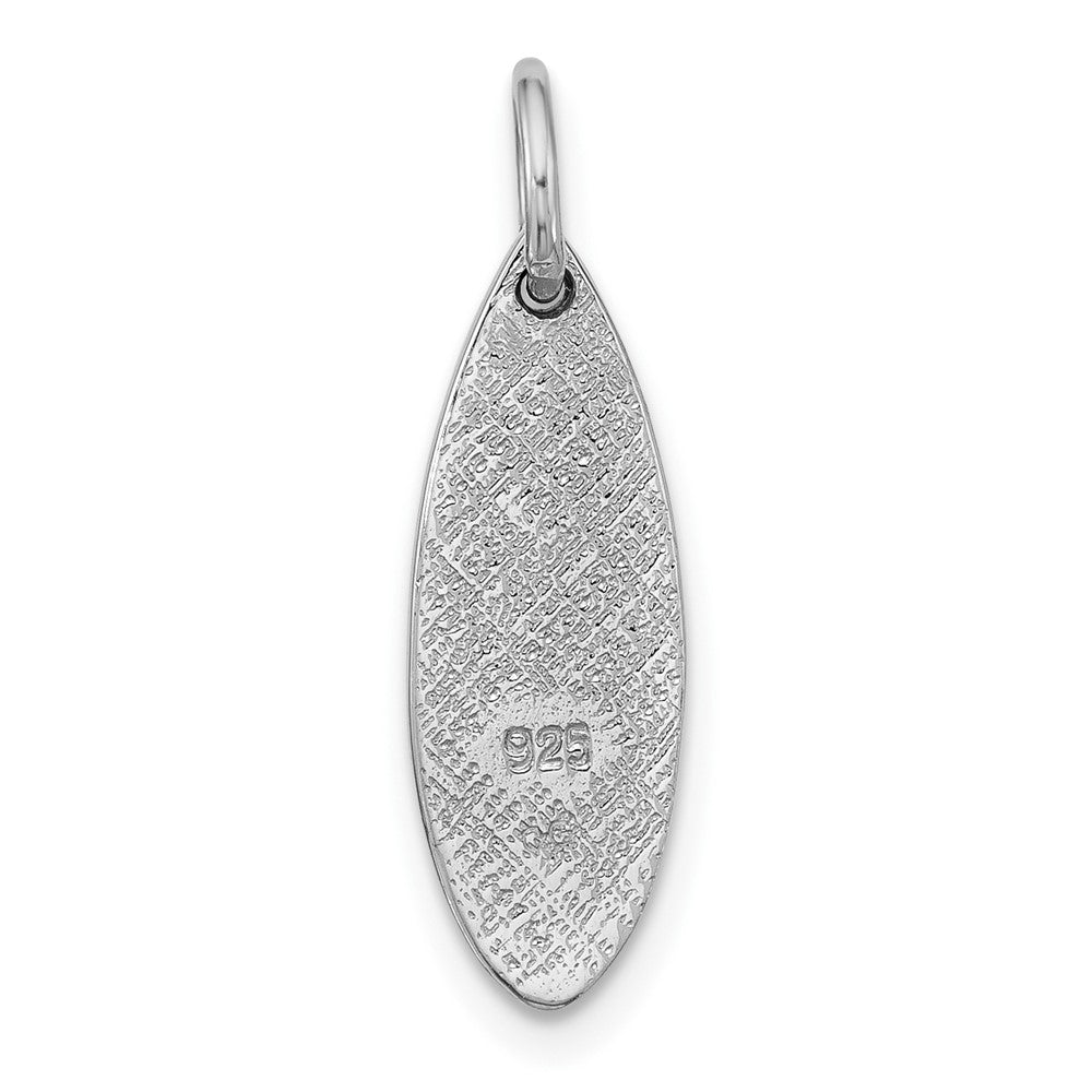 Sterling Silver Rh-plated Polished Enamel Aloha Surfboard Pendant