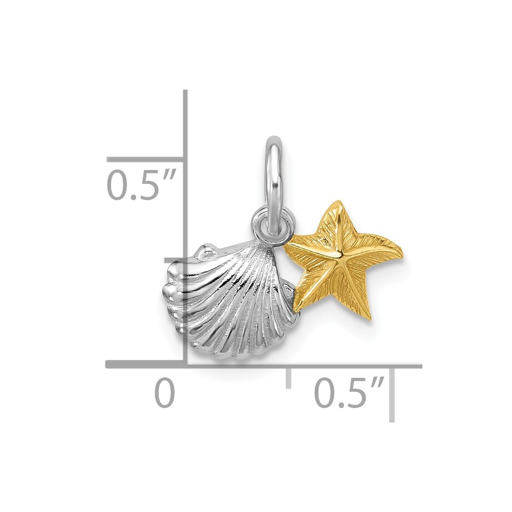 Sterling Silver Rhodium-plated Gold-tone Polished Starfish & Shell Pendant