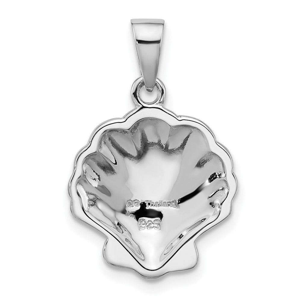 Sterling Silver Rh-plated Polished Abalone Shell Pendant