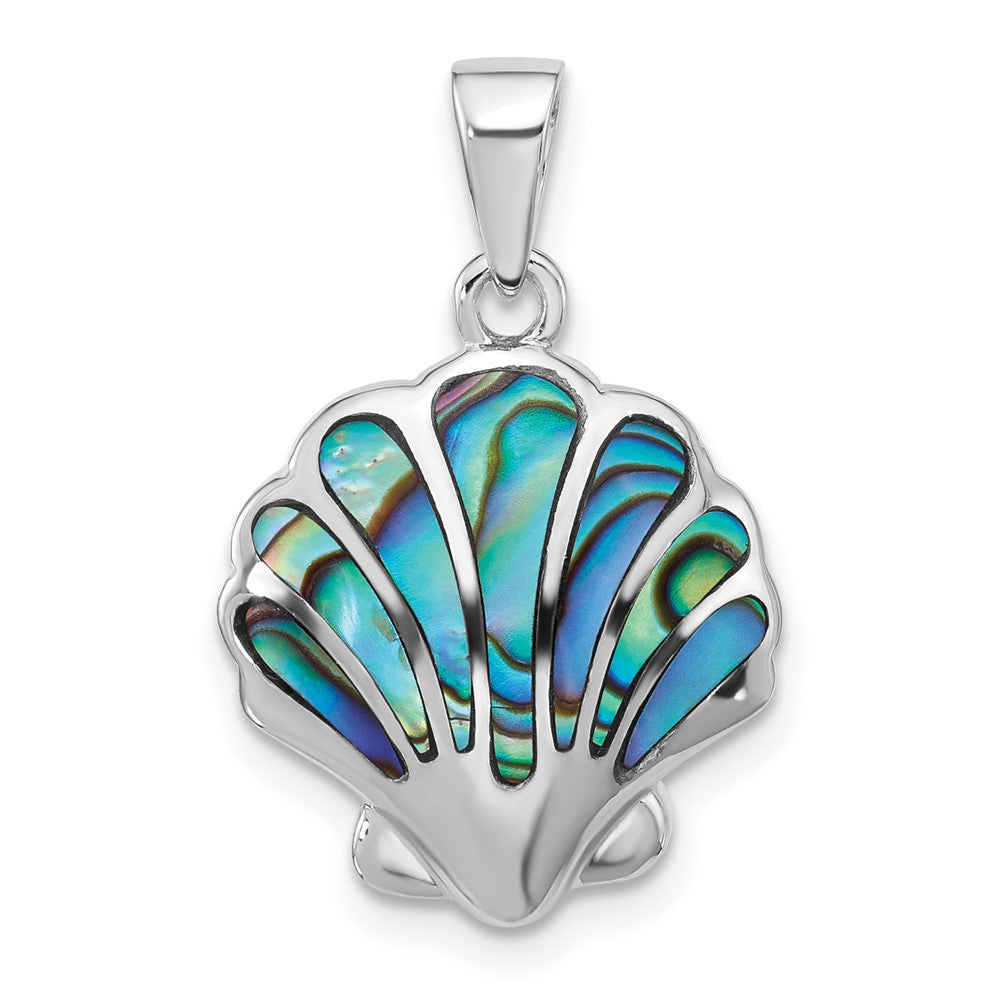 Sterling Silver Rh-plated Polished Abalone Shell Pendant