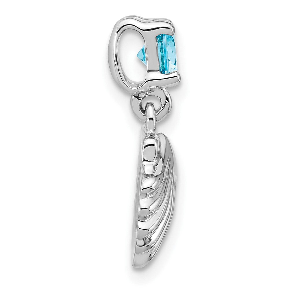 Sterling Silver RH-plated Polished Blue CZ Shell Chain Slide Pendant