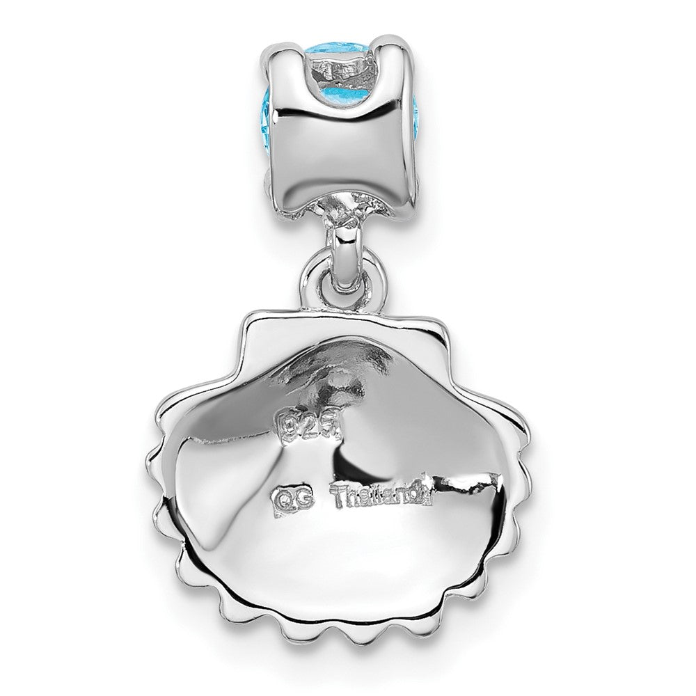 Sterling Silver RH-plated Polished Blue CZ Shell Chain Slide Pendant